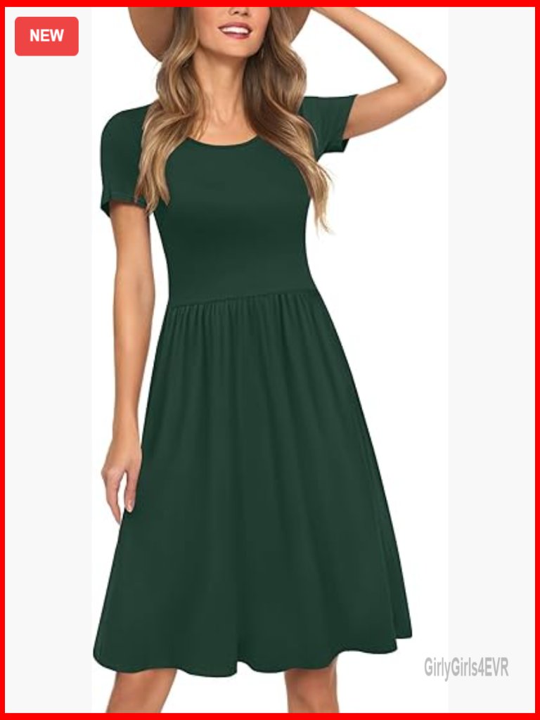 Short Sleeve Empire Waist Midi Dress With Pockets Casual Summer